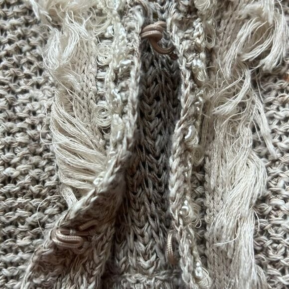 Nic & Zoe Open Knit Beige Cardigan With Fringe Trim 3/4 Sleeves Women's Size S - Picture 11 of 11